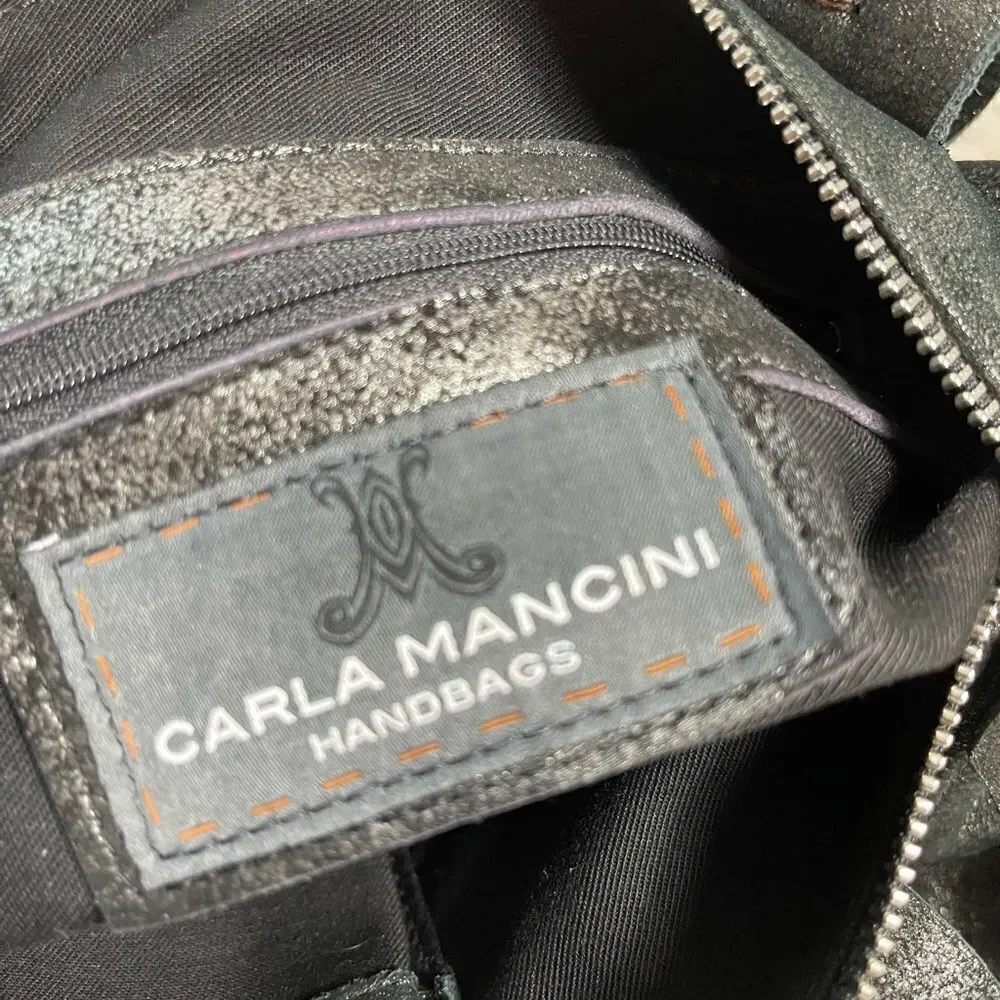 Carla Mancini black metallic silver Medium Satchel bag silver tone hardwares